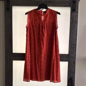 Orange Sleeveless Eyelet Dress